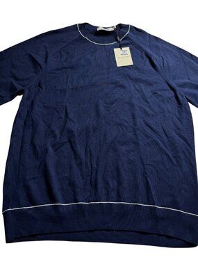 Bugatchi Crewneck Sweater Men's L Navy Blue White Trim Cotton Blend NWT
